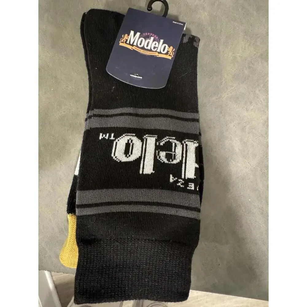 MODELO MEXICAN BEER 2 Pair‎ Novelty Crew Socks Men's Shoe Size 10-13.